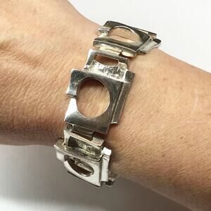 Vintage Sterling Silver Abstract Modernist 53g Heavy Chunky Bracelet 7.25in MCM